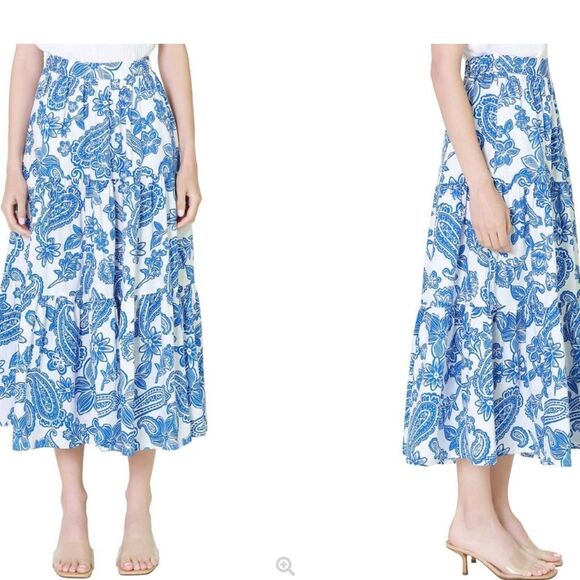 Xirena Angeline Santorini Blue Paisley Maxi Skirt Pockets L - Picture 6 of 9